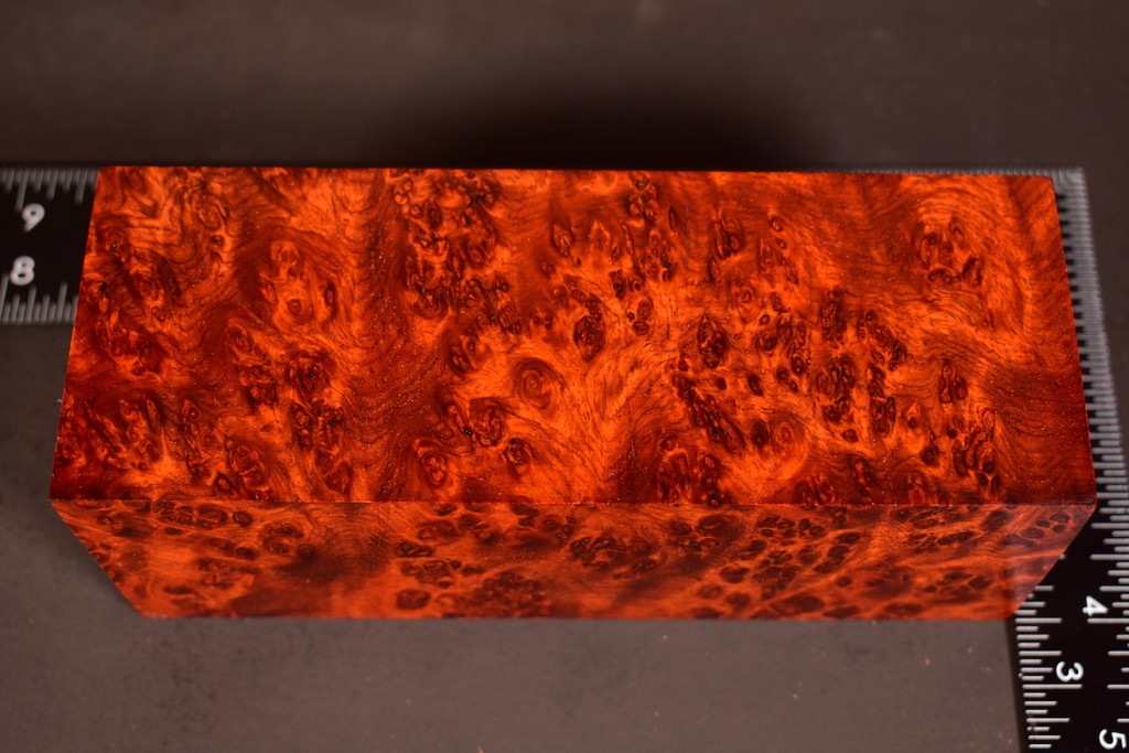 Stabilized Red Amboyna Burl 82 (2.5 x 2.35 x 6.5)