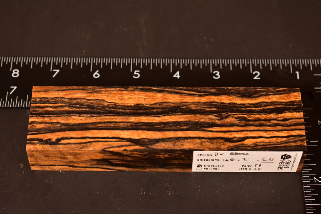 Stabilized Curly Black And White Ebony 25 (1.65 x 1 x 6.25)