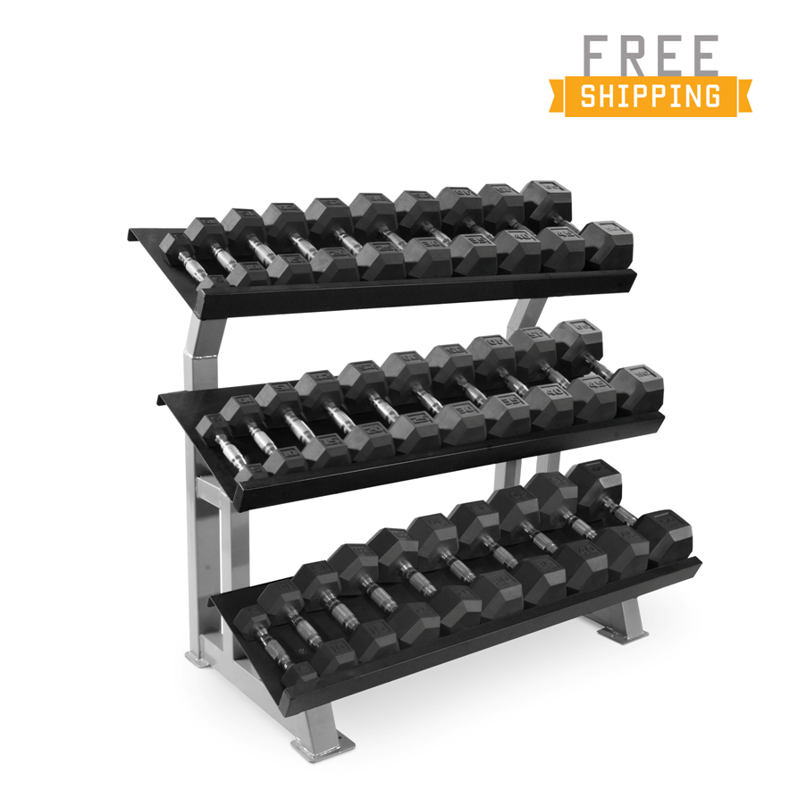 CAP Barbell 5-70lb Rubber Hex Dumbbell Set with Rack