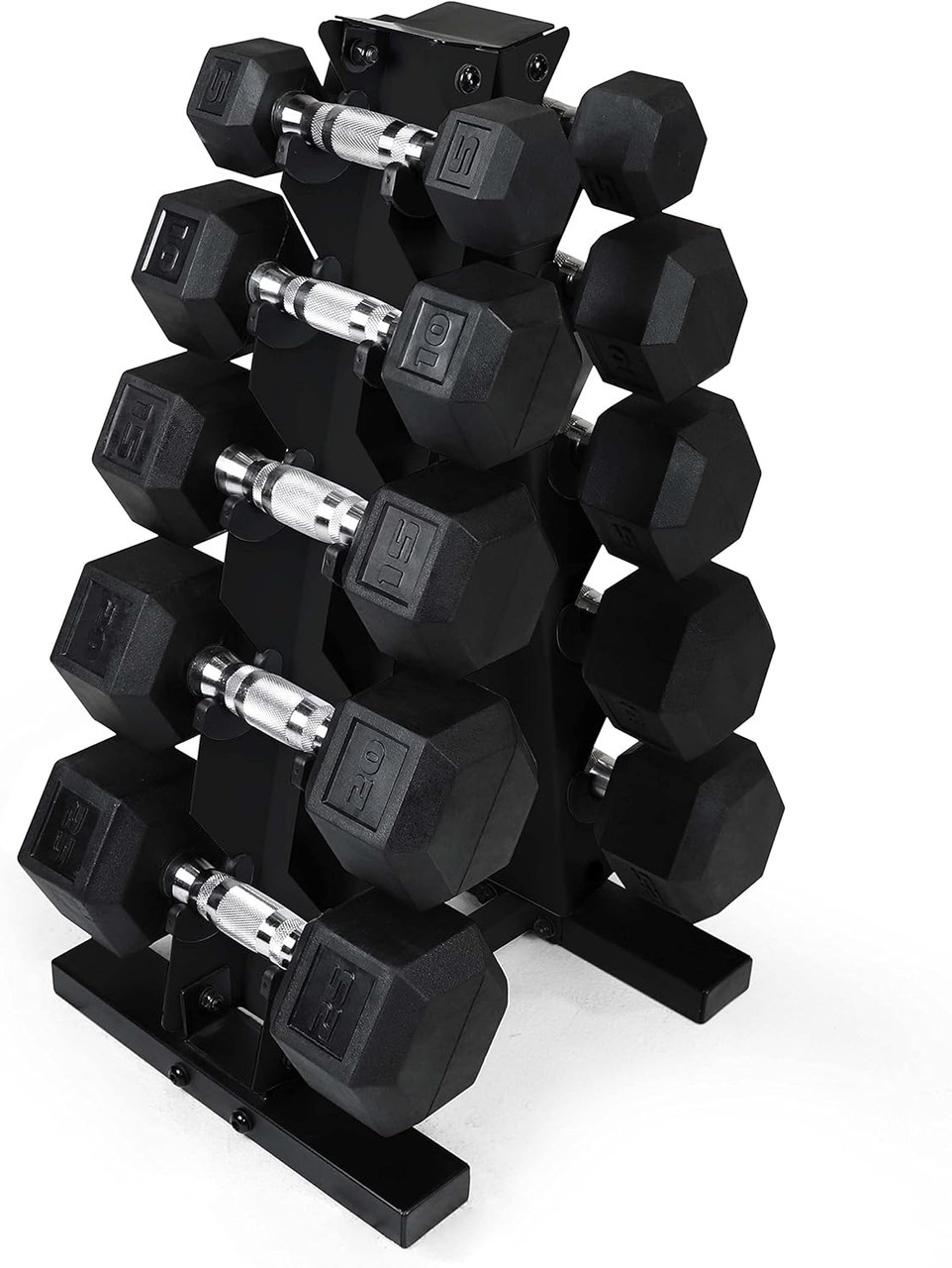 5-25Lb Rubber Hex Dumbbell Set with Rack, Multiple Color