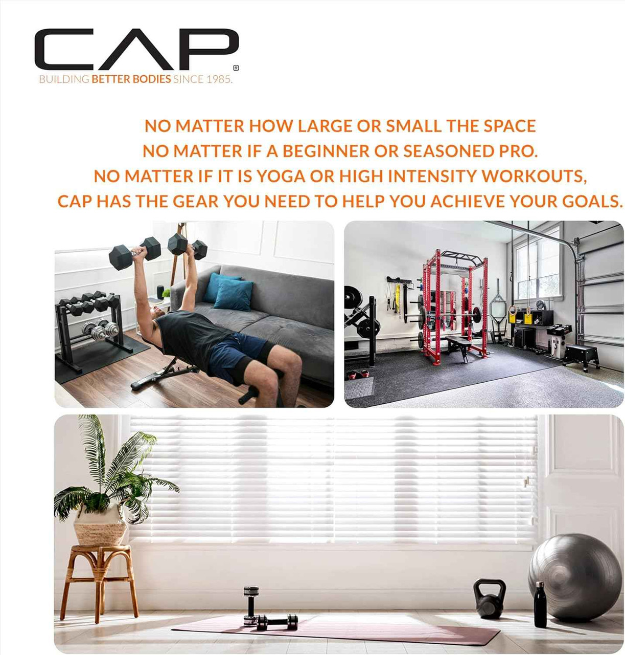 CAP Barbell 2-Inch Olympic Bumper Plate Weight Set with 6 Post Rack 370 ...
