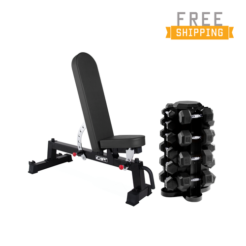 CAP+ 550 Rubber Hex Dumbbell Set & Horizontal Storage Rack Combo