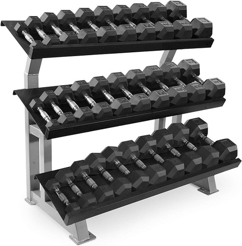 Rubber Coated Hex 5-70lb Dumbbell Set with 3-tier Rack Stand Rubber Coated Hex 5-70lb Dumbbell Set with 3-tier Rack Stand