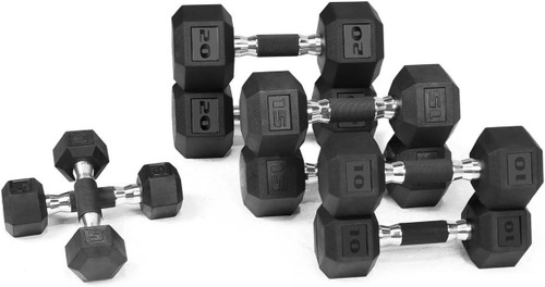 Rubber Encased 100LB(5, 10, 15, 20LB Pair) Hex Dumbbells with Rubber Grip Contoured Handle