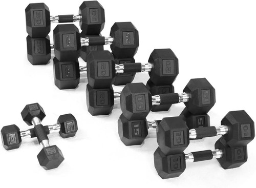 Rubber Encased 210LB(5, 10, 15, 20, 25, 30LB Pair) Hex Dumbbells with Rubber Grip Contoured Handle