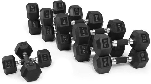 Rubber Encased 270LB(10, 15, 20, 25, 30, 35LB Pair) Hex Dumbbells with Rubber Grip Contoured Handle