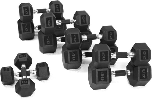 Rubber Encased 300LB(10, 20, 30, 40, 50LB Pair) Hex Dumbbells with Rubber Grip Contoured Handle