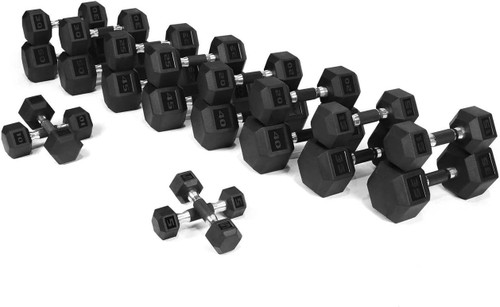 Rubber Encased 550LB(5-50LB Pair) Hex Dumbbells with Rubber Grip Contoured Handle