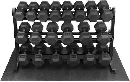 1550LB (55-100LB Pair) Hex Dumbbell Set with Rubber Grip Handle, W/ Rack & Floor Protection Mat
