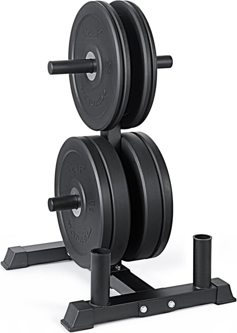 CAP Barbell 2-Inch Olympic Bumper Plate Weight Set with 4 Post Rack 190 lbs - Pro