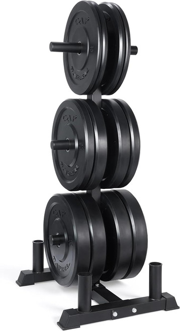 CAP Barbell 2-Inch Olympic Bumper Plate Weight Set with 6 Post Rack 370 lbs - Elite