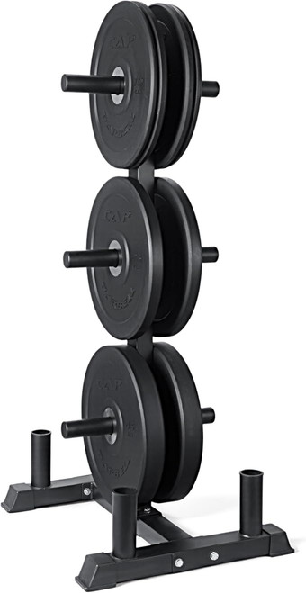 CAP Barbell 2-Inch Olympic Bumper Plate Weight Set with 6 Post Rack 190 lbs - Pro