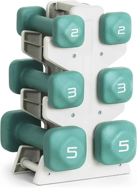 Tone Fitness Neoprene Dumbbell Set with Storage Rack – Non-Slip, Anti-Roll Hand Weights for Home Gym Workouts | 20 lb