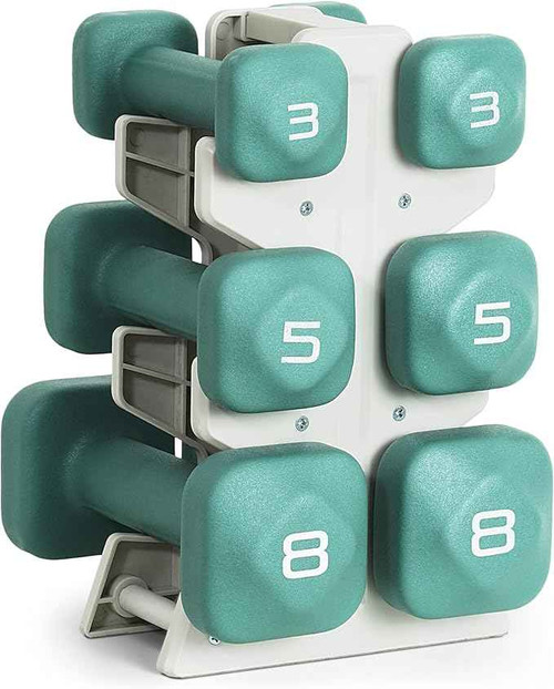 Tone Fitness Neoprene Dumbbell Set with Storage Rack – Non-Slip, Anti-Roll Hand Weights for Home Gym Workouts | 32 lb