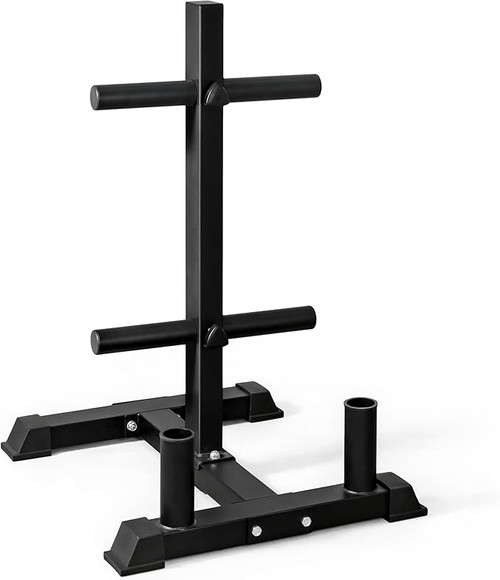 CAP Barbell Olympic Bumper Plate Tree Rack with 4 Weight Plate Posts and 2 Barbell Storage Holders | Multiple Colors
