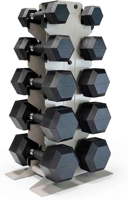 CAP Barbell Rubber Coated Hex Dumbbell Set with Vertical Rack | 150 lbs Free Weights Dumbbells Set for Home Gym | Multiple
