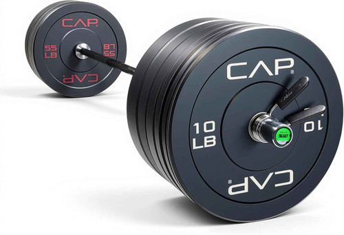CAP Barbell Olympic Weight Set with 7ft Barbell & Bumper Plates | 370 lbs | Economy Pro Barbell