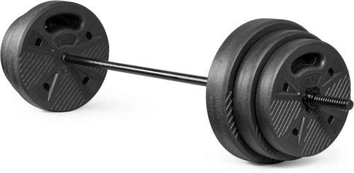 CAP Threaded Barbell Set with 100 LB Cement Grip Plates | 47" Threaded Bar, 25LB / 15LB / 10LB Grip Plates, Star Collars, Home Gym Weight Set for Strength Training