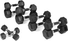 Rubber Encased 150LB(5, 10, 15, 20, 25LB Pair) Hex Dumbbells with Rubber Grip Contoured Handle