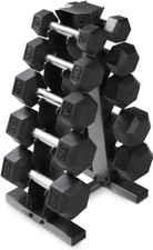 5-25LB Rubber Coated Hex Dumbbell Set with A-Frame Storage Rack, Multiple Options
