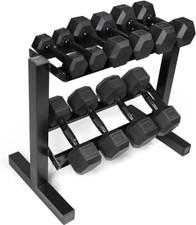 5-25Lb Rubber Coated Hex Dumbbell Set with 2-Tier Storage Rack, Multiple Options