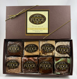 This sampler has eight of our most popular flavors. Each quater-piece of fudge is wrapped for long term storage on the shelf or frozen.