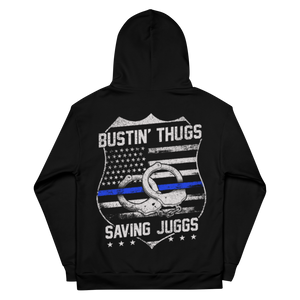 Thin Blue Line Series: Bustin' Thugs & Saving Juggs - Dye Sublimated Unisex Hoodie Thin Blue Line Series: Bustin' Thugs & Saving Juggs - Dye Sublimated Unisex Hoodie