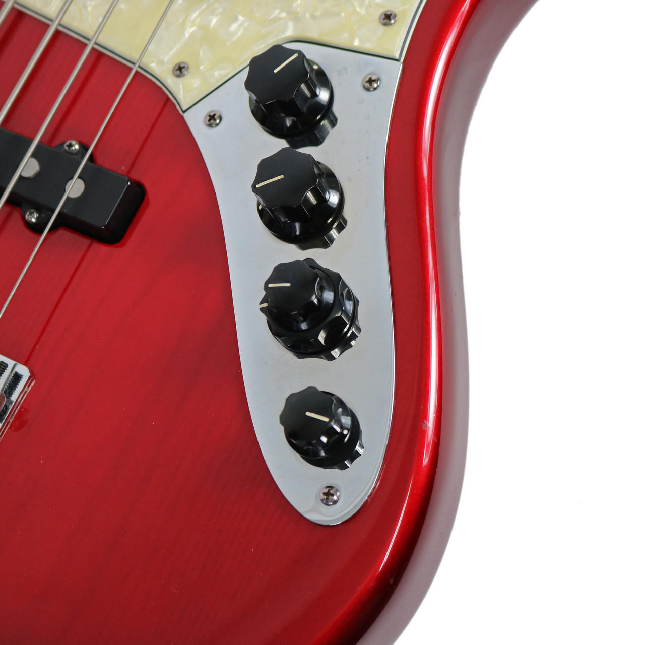 1996 Fender American Deluxe Jazz Bass V Candy Apple Red | Cream