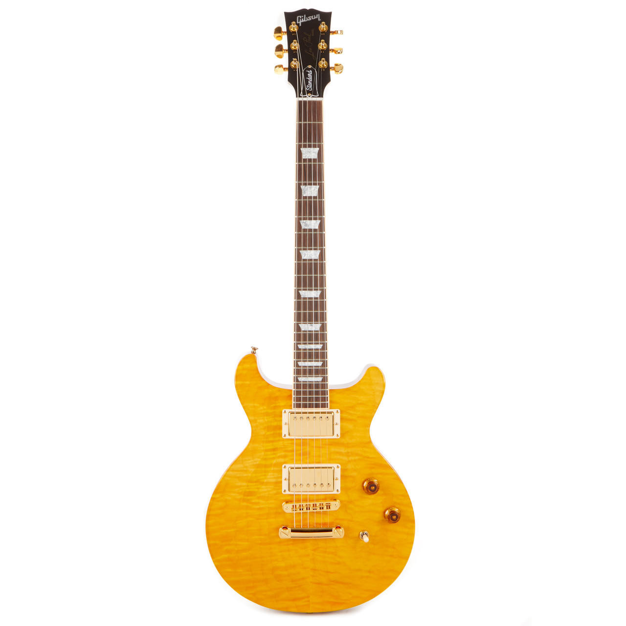 Used Gibson Les Paul DC Double Cut Standard Trans Amber Flame Top