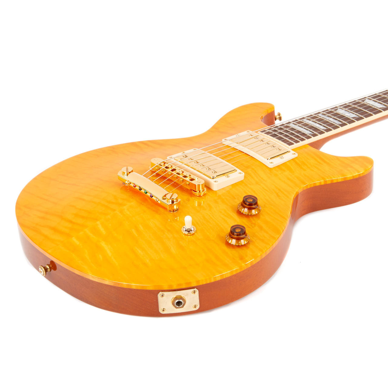 Used Gibson Les Paul DC Double Cut Standard Trans Amber Flame Top