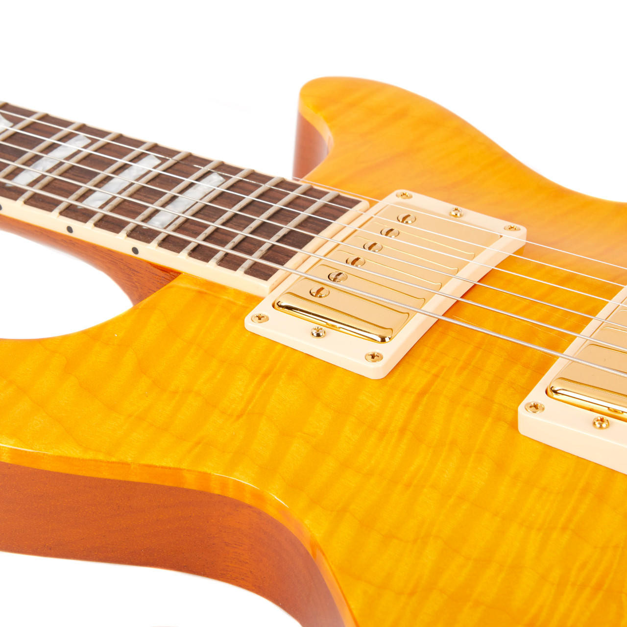 Used Gibson Les Paul DC Double Cut Standard Trans Amber Flame Top