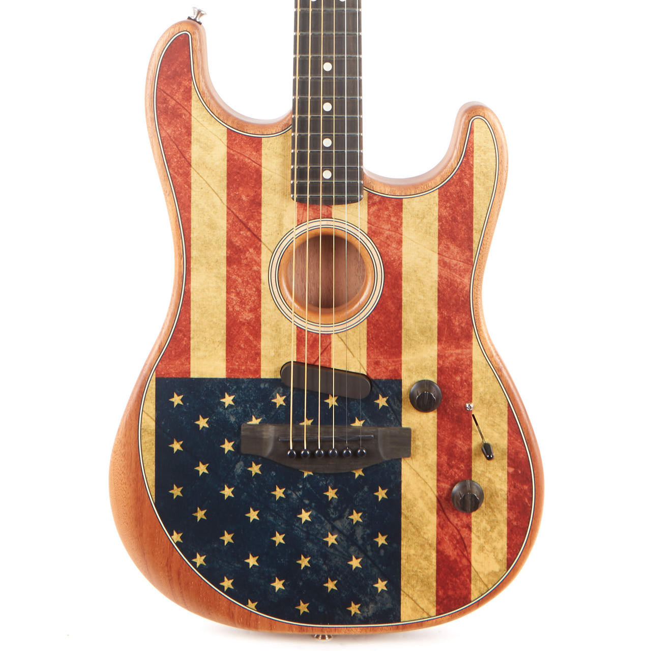 Fender American Acoustasonic Stratocaster - USA Flag Print | Cream