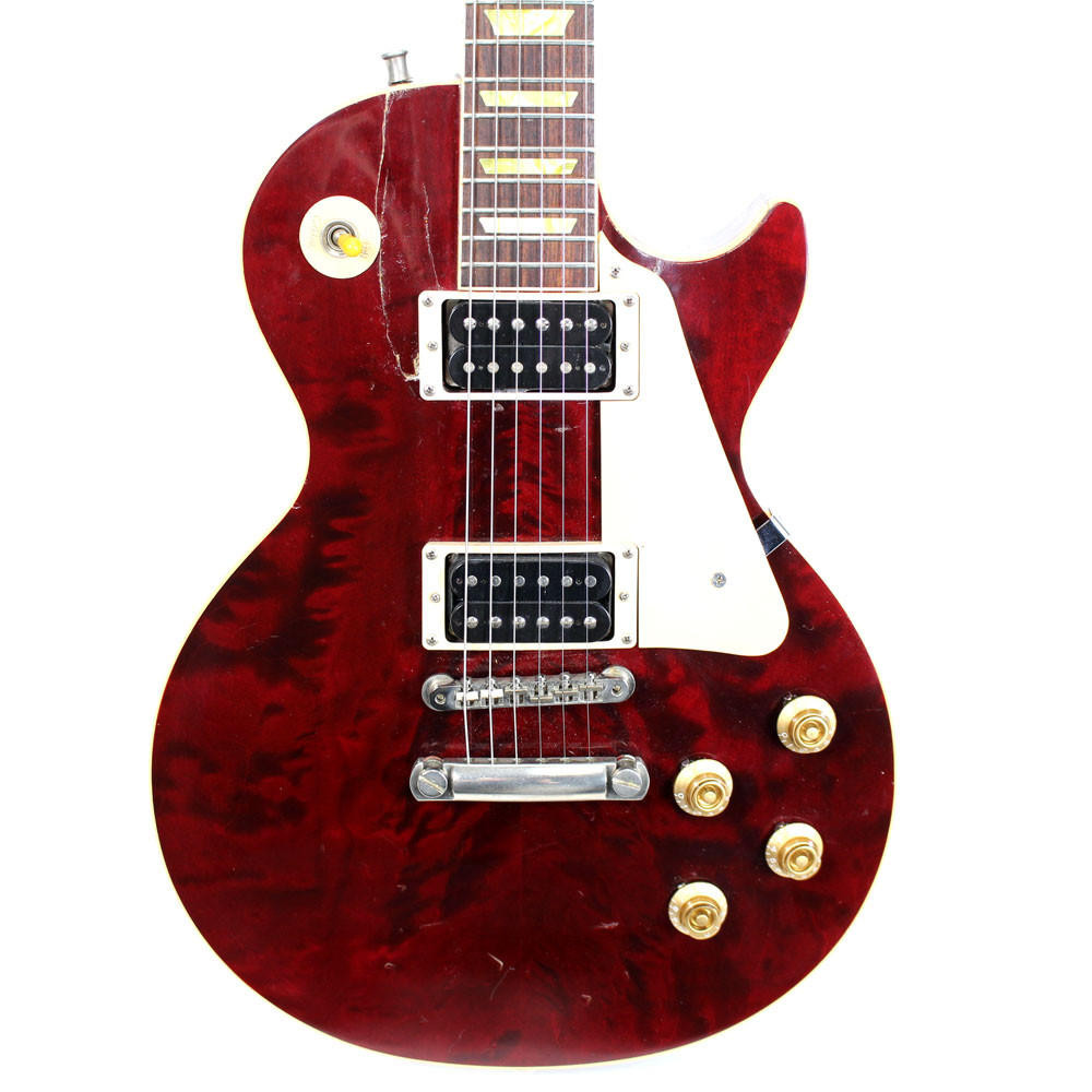 ギター : Gibson Les Paul : 2001 with red case 2001 Gibson Les Paul Classic Electric Guitar with Repaired Cracks
