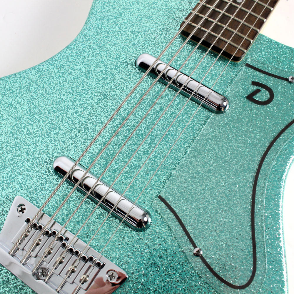 Used Danelectro Six String Electric Bass Guitar Green Sparkle