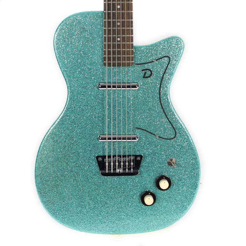 Used Danelectro Six String Electric Bass Guitar Green Sparkle
