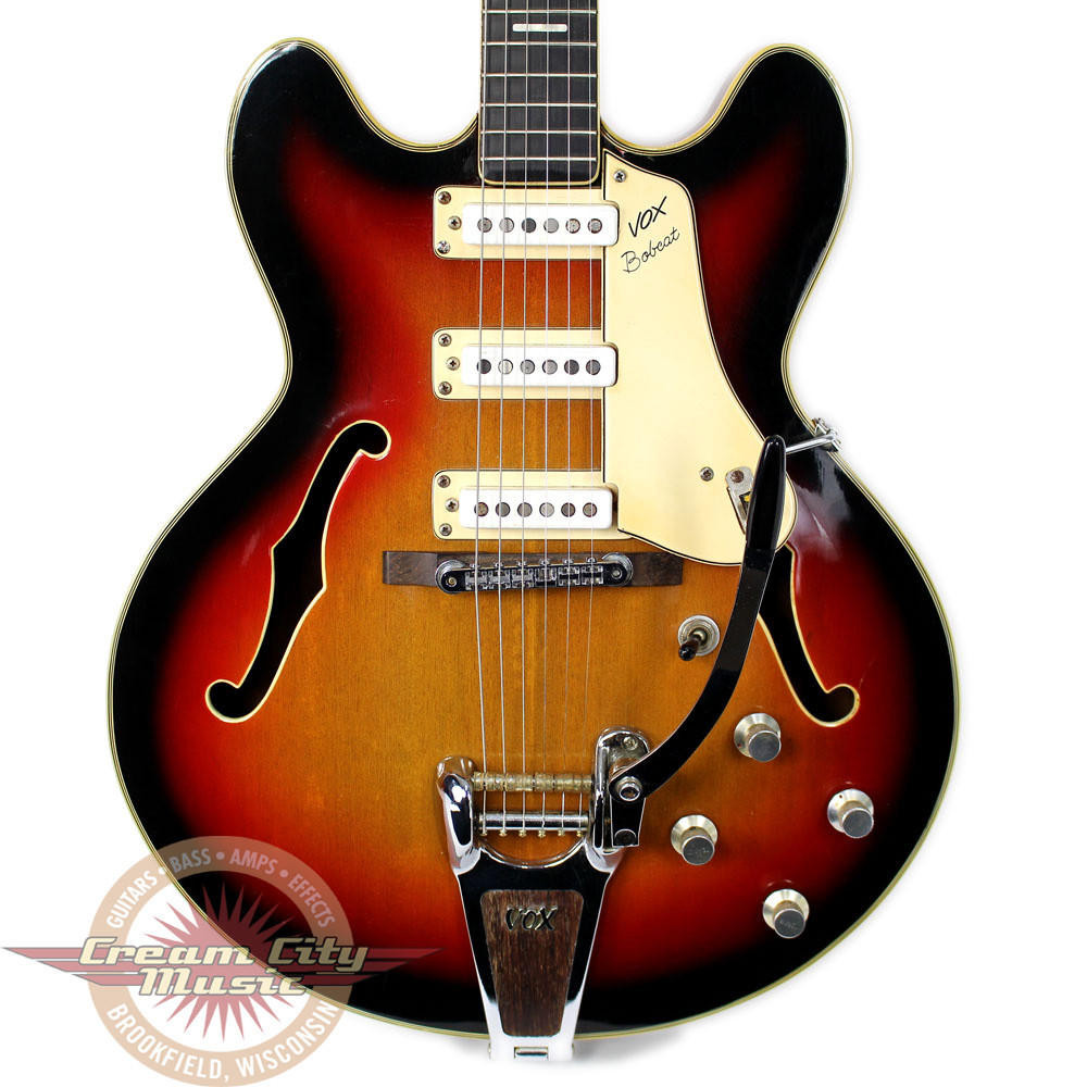 Vintage 1960s Vox Bobcat Hollow Body Electric Guitar Sunburst