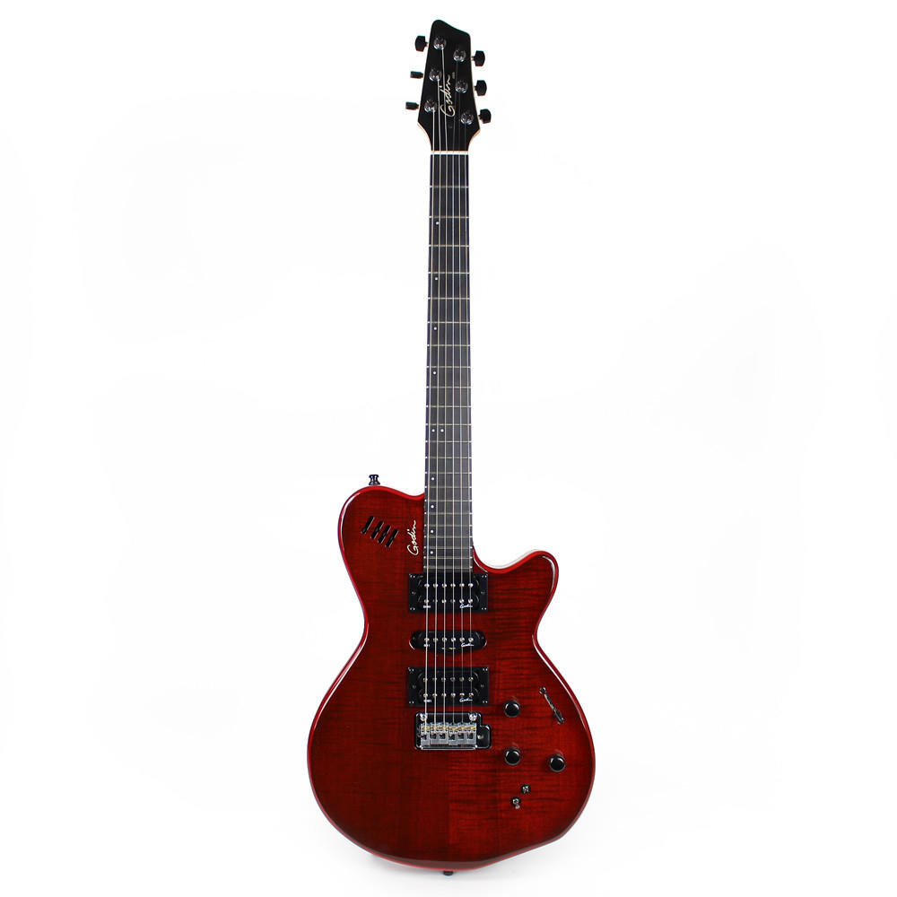 Godin xtSA Leaftop Maple Electric Guitar B Stock in Dark Trans Red