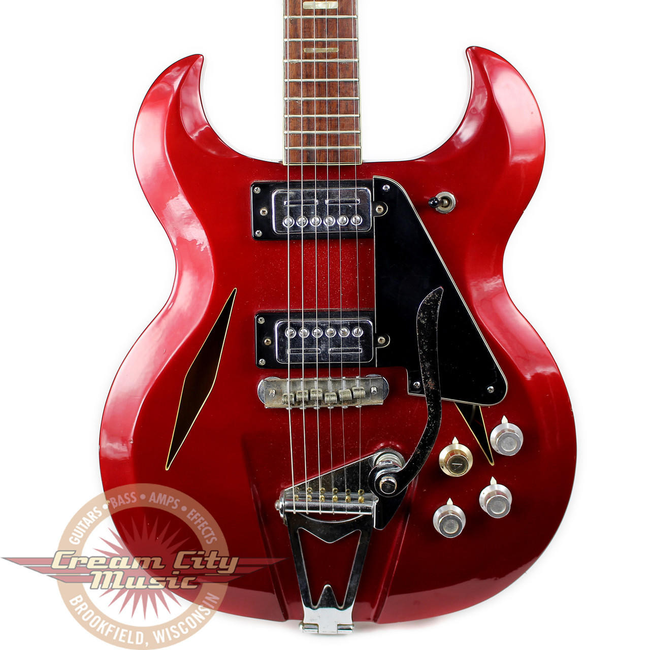 Vintage 1970s Greco Semi Hollow Body Electric Guitar Metallic Red