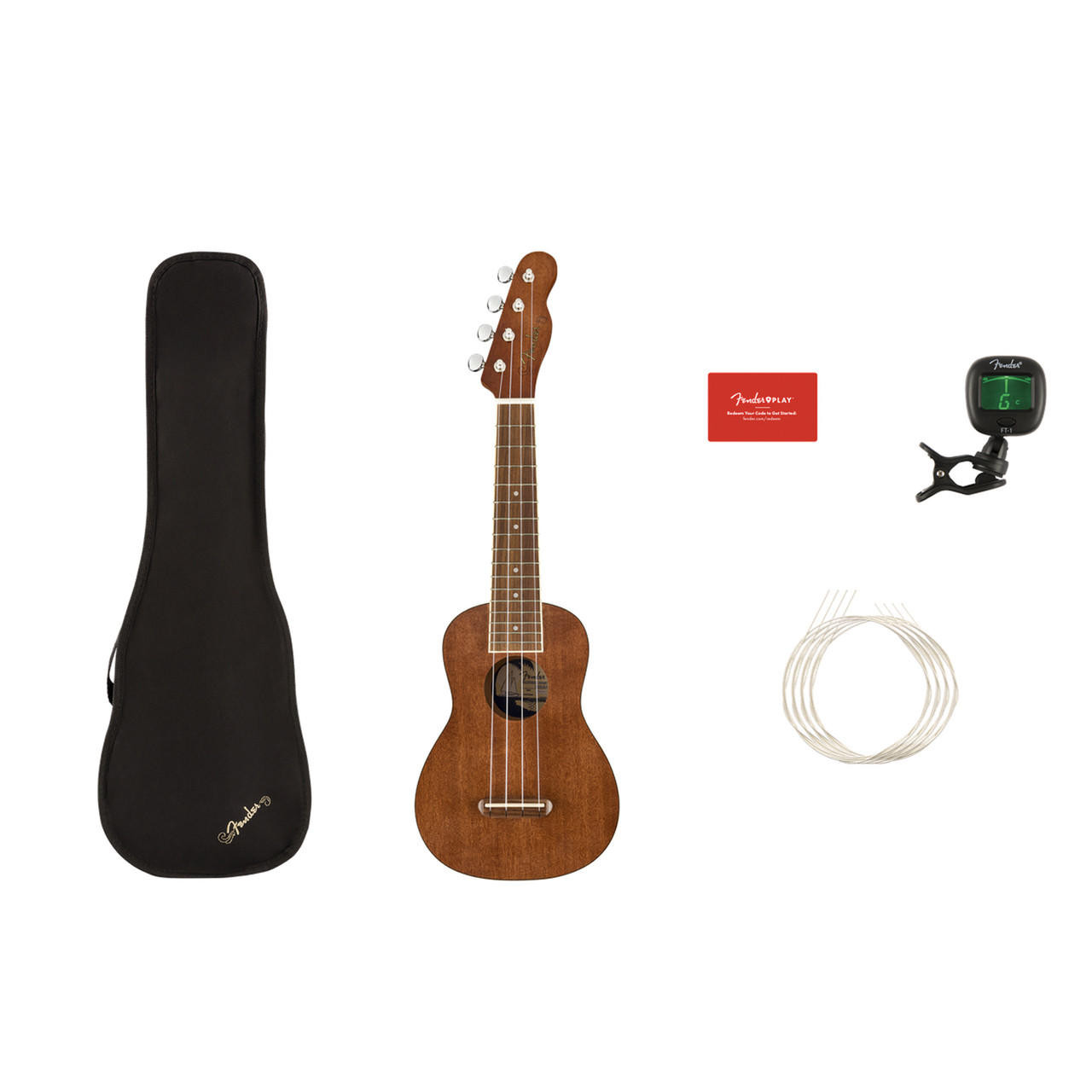 Fender Seaside Soprano Ukulele Pack Natural Cream City Music