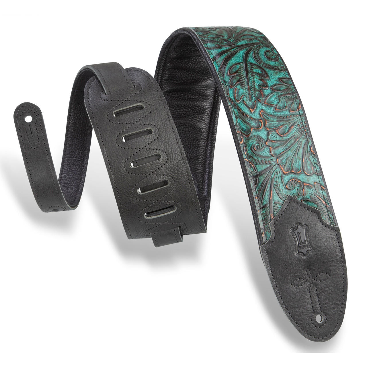 Levy's M4WP-001 3 Embossed Leather Guitar Strap - Palm Jade
