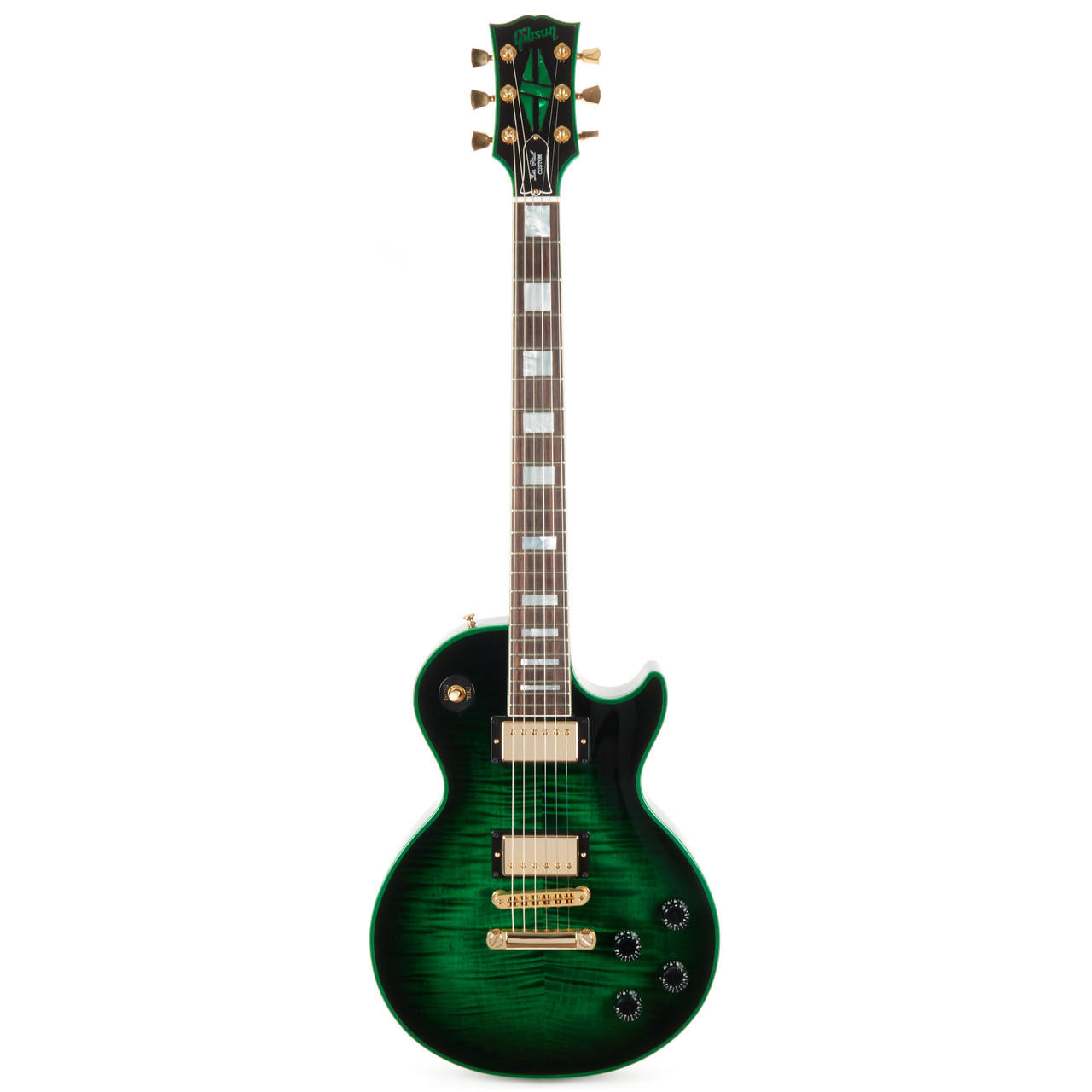 Chitarra Solid Body 4/4 Chitarra Elettrica Les Paul Custom Green Widow Burst - Top In Legno Fiammato, Qualità Professionale Chitarra Elettrica Personalizzata