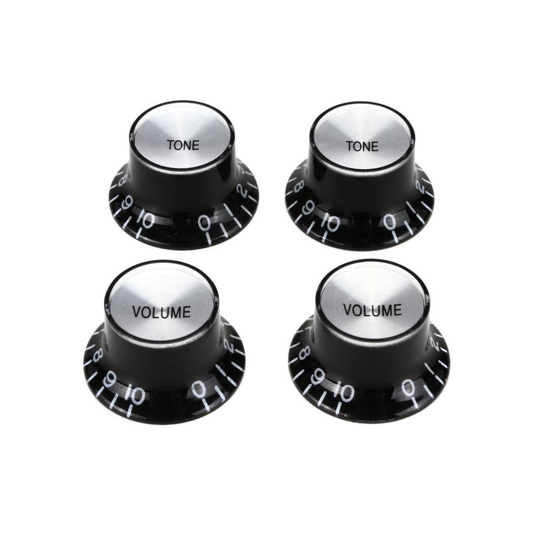 Gibson Top Hat Knobs with Silver Metal Insert Black 4 Pack Cream
