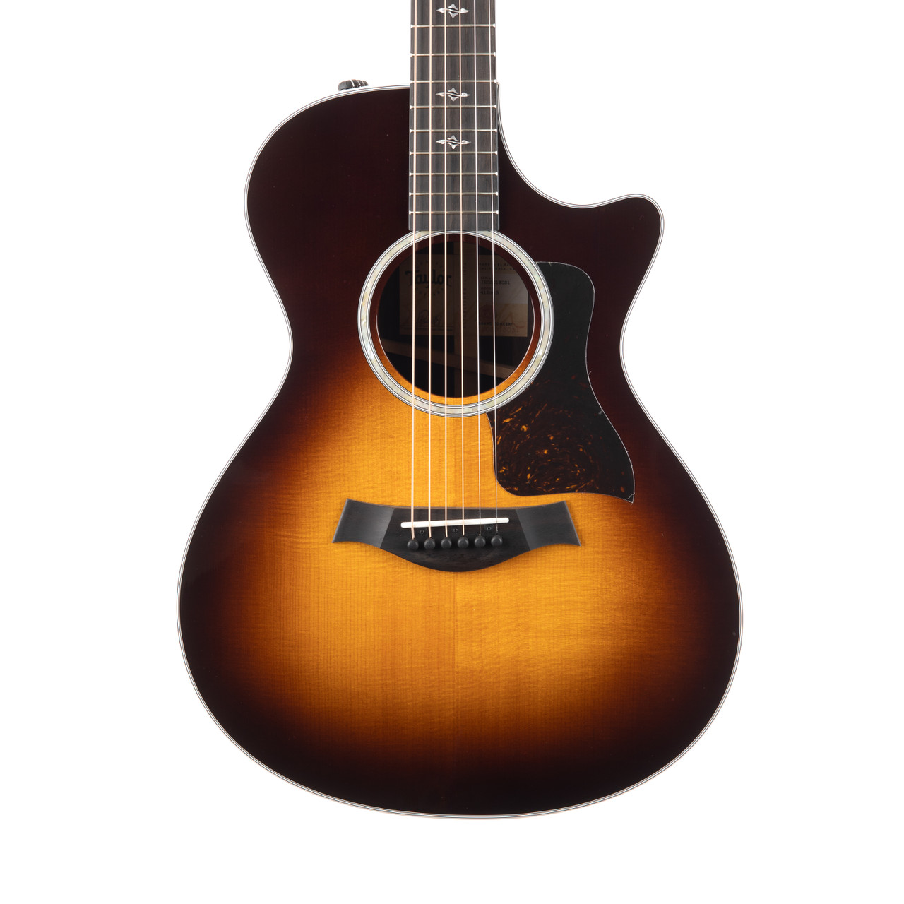 taylor 114ce tobacco sunburst 412ce Grand Concert Acoustic-Electric Guitar body gloss finish to showcase the wood grain and the beautiful sunburst color treatment on the top Taylor 412ce Grand Concert Acoustic