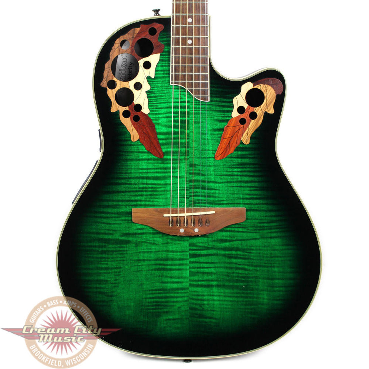 Used Ovation Celebrity CS-257 Acoustic Guitar Flame Maple Green