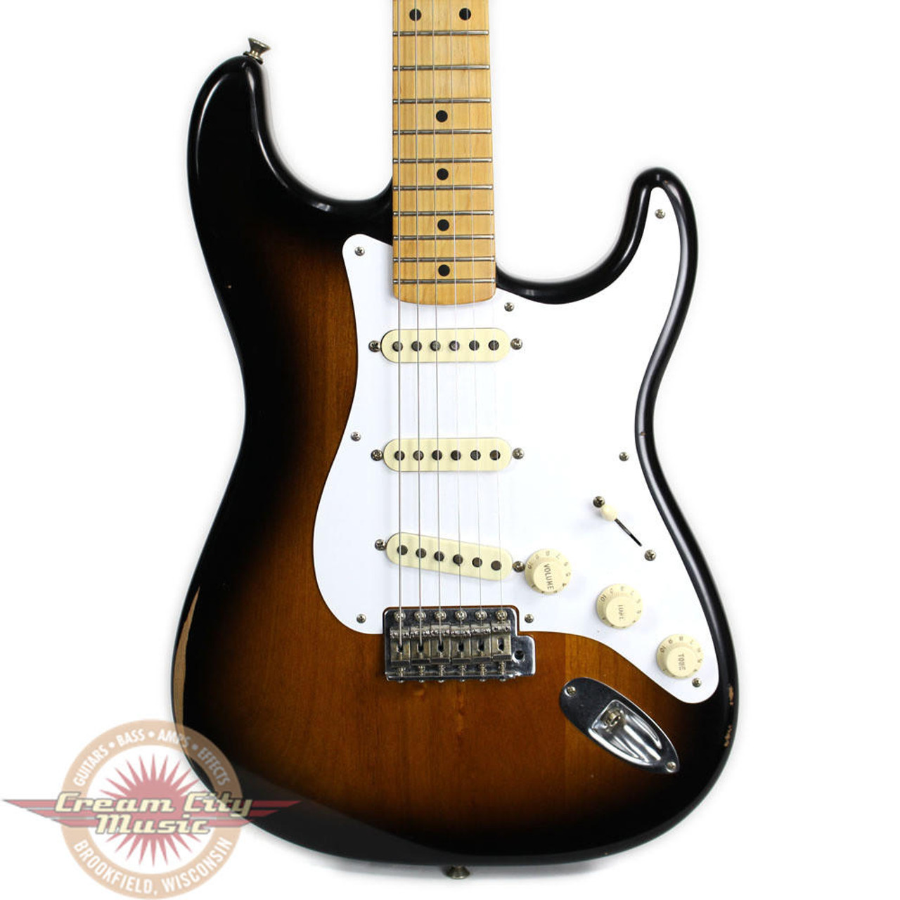 2013 Fender MIM Road Worn Series 50s Stratocaster Electric Guitar 2-Tone  Sunburst