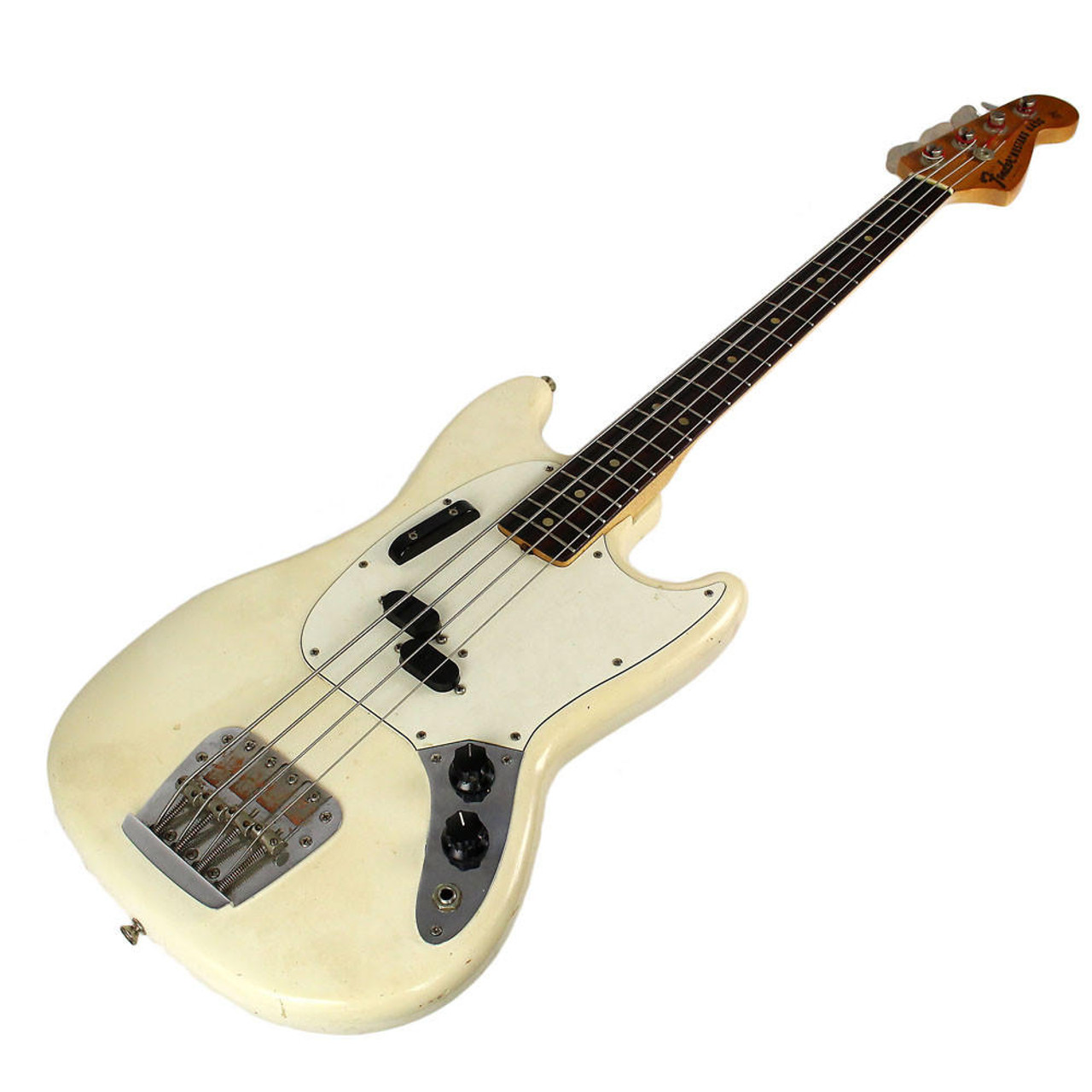 Vintage 1976 Fender Mustang Bass Refinished in Olympic White