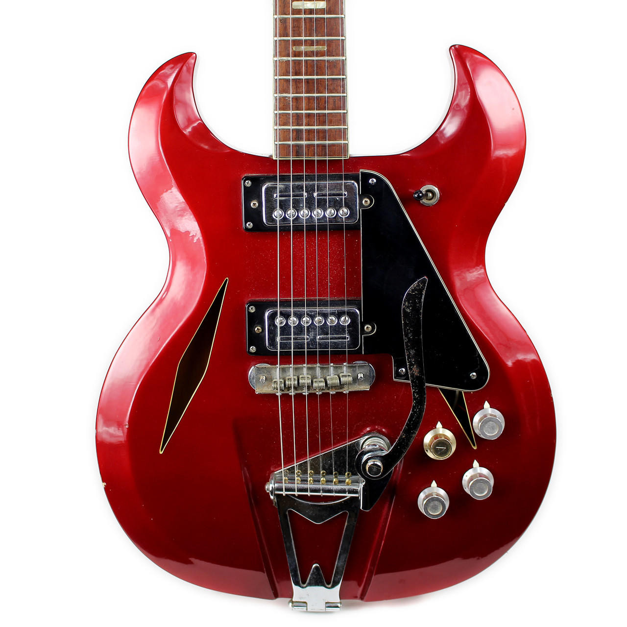 Vintage 1970s Greco Semi Hollow Body Electric Guitar Metallic Red