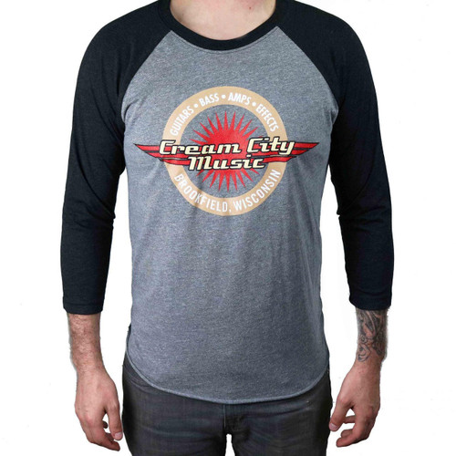 Cream City Music Logo 3/4 Sleeve Raglan T-Shirt in Black & Grey Medium