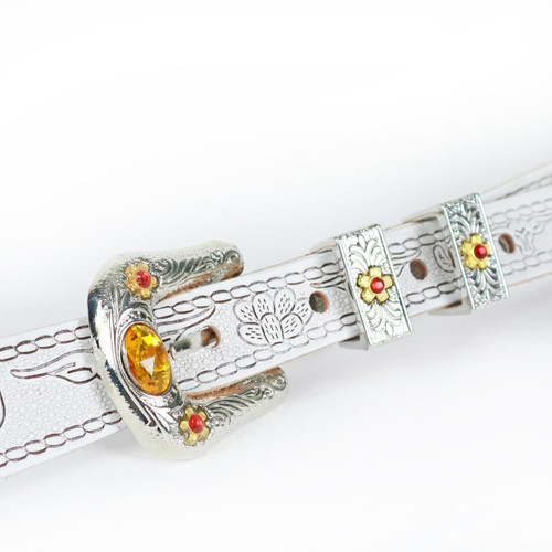 Gretsch Limited Edition Tooled Vintage Leather Guitar Strap White with Amber Jewel