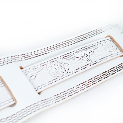 Gretsch Limited Edition Tooled Vintage Leather Guitar Strap White with Amber Jewel